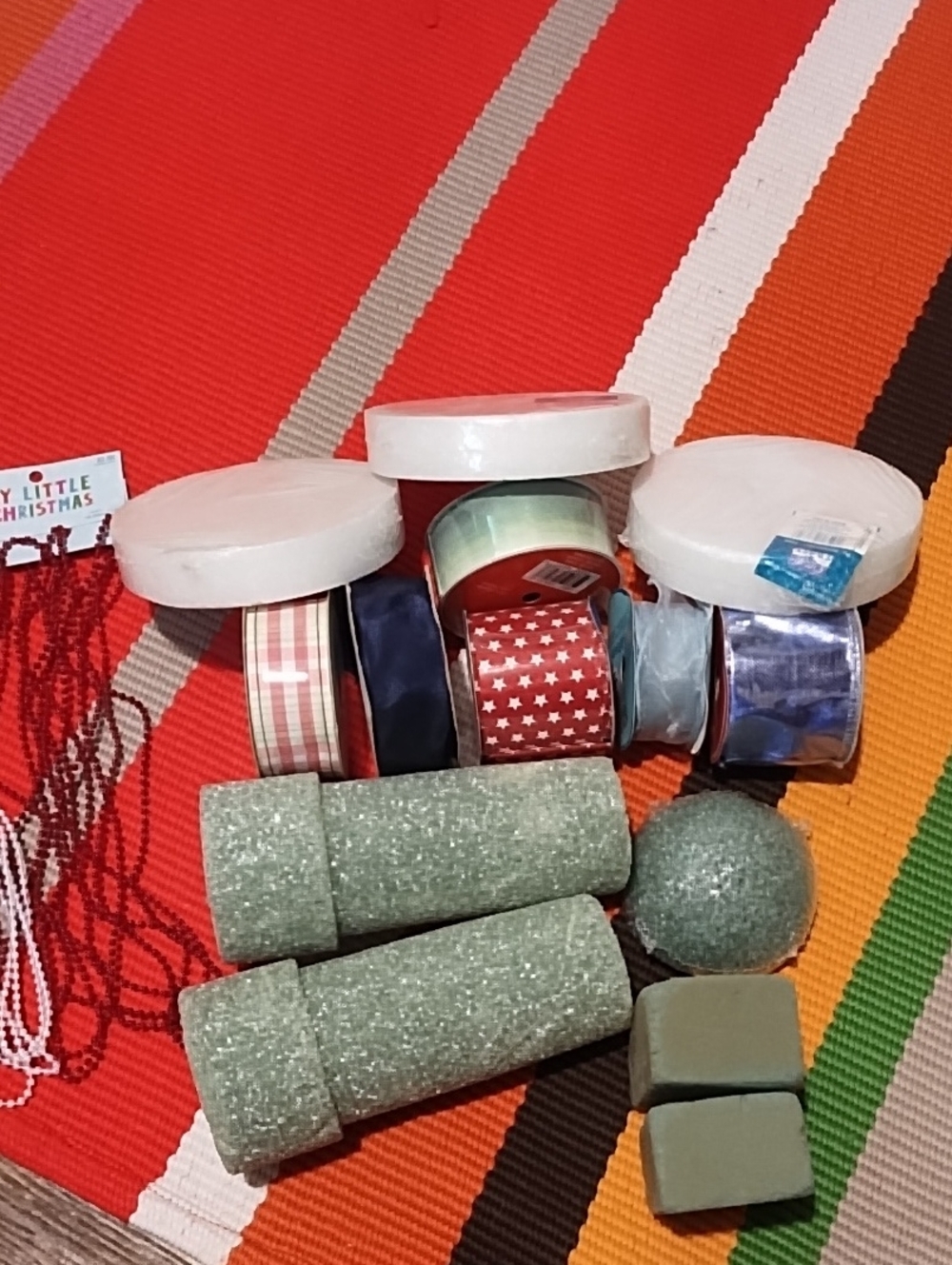 Ribbon and Floral Foam Crafters Bundle Of 16- Red, Green, Blue All Like New.
